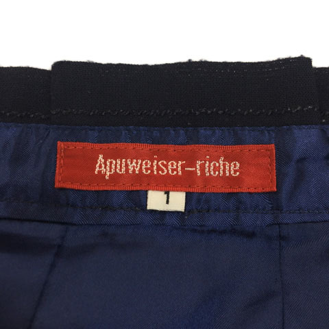 アプワイザーリッシェ Apuweiser-riche スカート フレア 膝丈 レース 刺繍 ラメ タック ナイロン 無地 1 紺 ネイビー レディース_画像5