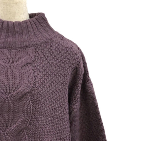 ドロシーズ DRWCYS セーター ニット ハイネック ケーブル編み 無地 長袖 1 紫 パープル レディース_画像2