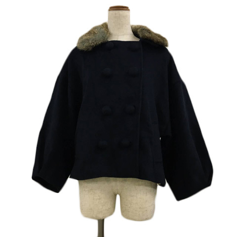  E hyphen world gallery E HYPHEN WORLD GALLERY coat double short plain fake fur long sleeve navy blue navy lady's 