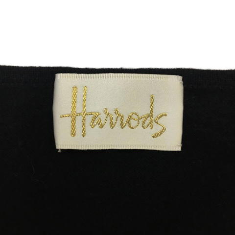 ハロッズ Harrods セーター ニット プルオーバー Uネック 刺繍 ウール 無地 長袖 黒 ブラック レディース_画像5