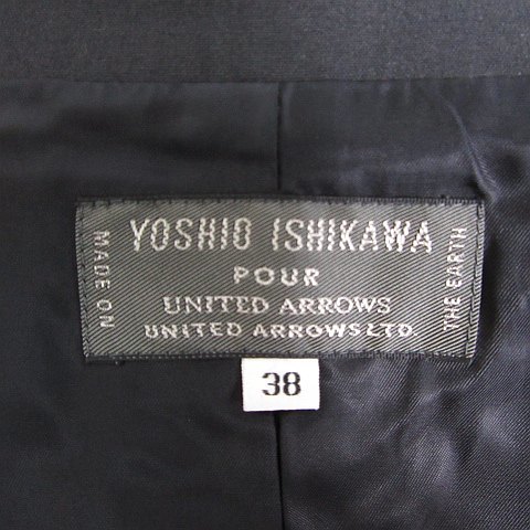 ユナイテッドアローズ UNITED ARROWS YOSHIO ISHIKAWA コート 肩パット 光沢 38 ブラック af1006 レディース_画像6