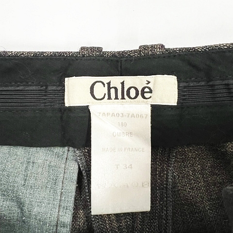 クロエ CHLOE ストライプ ウール混 タック入り パンツ ダークグレー系ベース 34 レディース_画像3