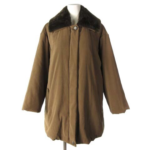 マックスマーラ MAX MARA 白タグ 中綿コート ジャケット ジップアップ 比翼 エコファー コート 40 ブラウン 茶 IBO32 レディース