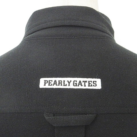 パーリーゲイツ PEARLY GATES ゴルフ シャツ 長袖 ボタンダウン 刺繍 別布 ストライプ カフス 黒 ブラック 1 レディース_画像7
