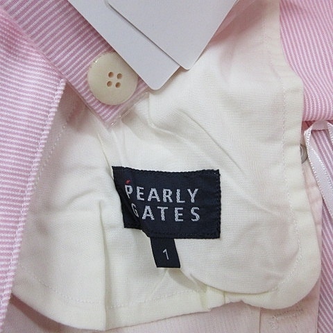 未使用品 パーリーゲイツ PEARLY GATES ゴルフ ウエア スカート ストライプ ロゴ 刺繍 ウサギ ピンク ホワイト 白 1 レディース_画像3