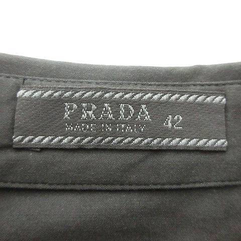 プラダ PRADA 90s ドレスシャツ ブラウス カットソー トップス 42 Lサイズ相当 無地 黒 ブラック イタリア製 IBO31 レディース_画像6