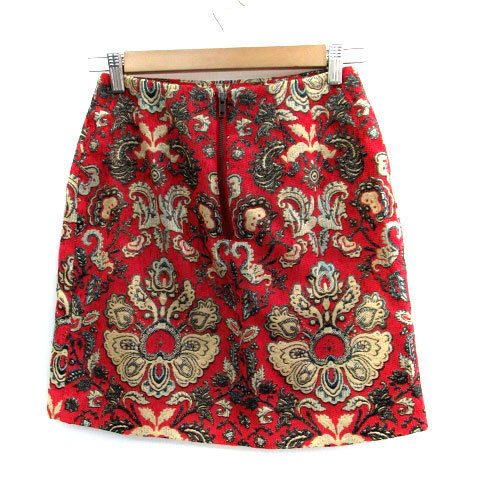 リリーブラウン Lily Brown 台形スカート ミニ丈 刺繍 1 マルチカラー 赤 レッド ベージュ /SM19 レディース_画像2