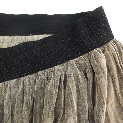  SunaUna Sunauna flair skirt gathered skirt knee height plain velour 38 beige black black /FF53 lady's 