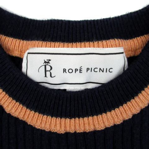 ロペピクニック ROPE Picnic ニット セーター 長袖 クルーネック ボーダー柄 リブ 40 マルチカラー 紺 ネイビー オレンジ /SM35 レディース_画像4