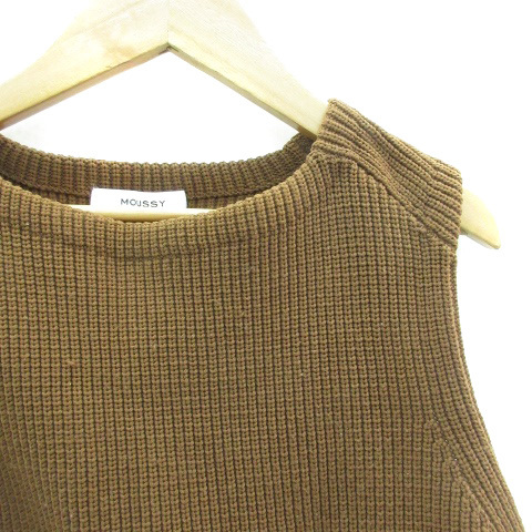  Moussy moussy knitted sweater no sleeve boat neck F Brown tea /YM17 lady's 