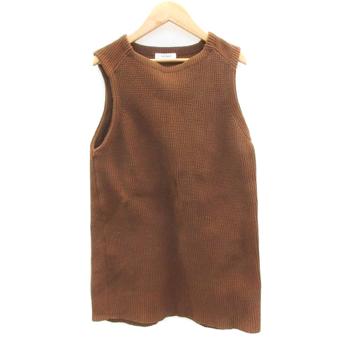  Moussy moussy knitted sweater no sleeve boat neck F Brown tea /YM17 lady's 
