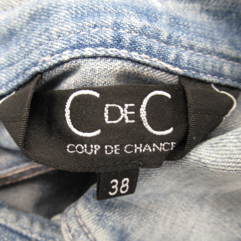 クードシャンス CdeC COUP DE CHANCE カジュアルシャツ デニムシャツ 長袖 ペイント加工 無地 38 ライトブルー /YK23 レディース_画像4