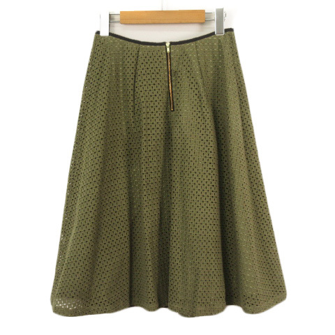 エルフォーブル ELFORBR スカート フレア カットワーク 刺繍 38 緑 カーキ レディース_画像2