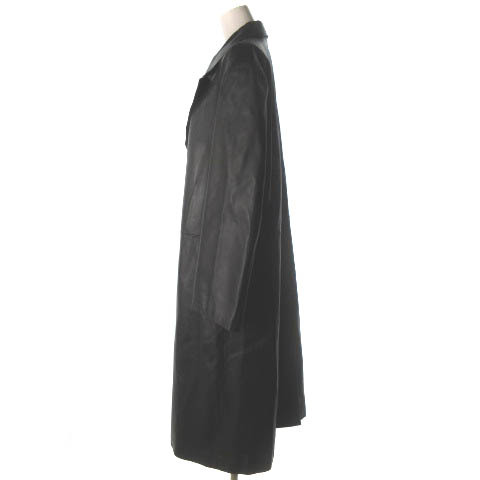 ラムレザー 羊革 ロングコート シングル スリット ブラック 黒 M レディース_画像2