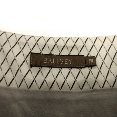 ボールジー BALLSEY スカート タック 台形 ミディ丈 シルク100％ 半光沢 日本製 ダイヤ柄 ハーリキンチェック シャンパンゴールド 茶 36_画像6