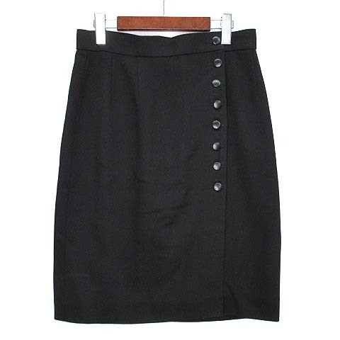 クリスチャンディオール Christian Dior ラップ スカート 膝丈 ウール混 ブラック 黒 EM レディース_画像1