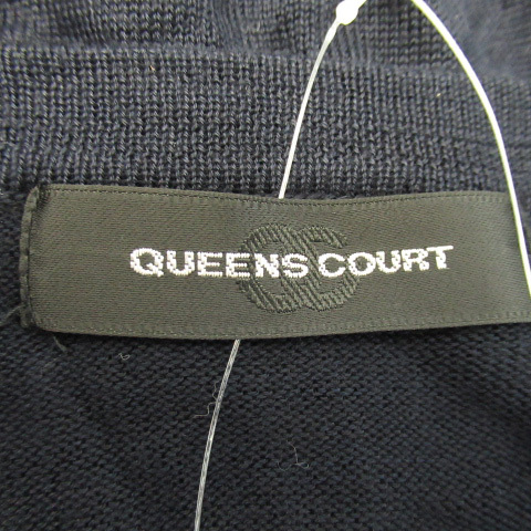 未使用品 クイーンズコート QUEENS COURT カーディガン ミドル丈 ラウンドネック 無地 2 紺 ネイビー /YK39 レディース_画像4