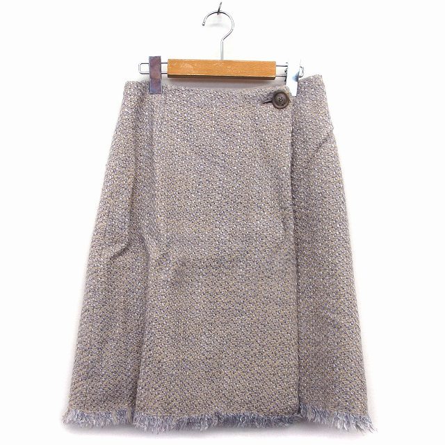  Ballsey BALLSEY Tomorrowland LAP skirt pcs shape knees under tweed knitted fringe wool .36 dark beige /HT13 lady's 