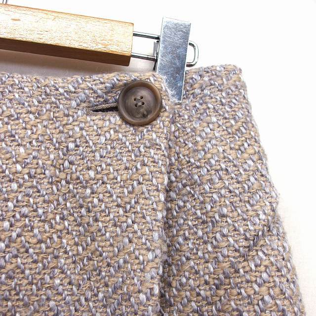  Ballsey BALLSEY Tomorrowland LAP skirt pcs shape knees under tweed knitted fringe wool .36 dark beige /HT13 lady's 