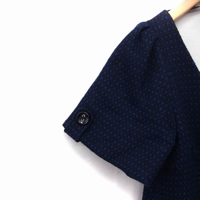 neivuNave One-piece Mini short sleeves V neck V back pattern wool 0 navy navy blue /FT28 lady's 