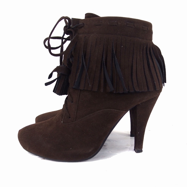  Mayson Grey MAYSON GREY boots Short fringe suede Touch round tu corn heel L tea Brown /NT3 lady's 