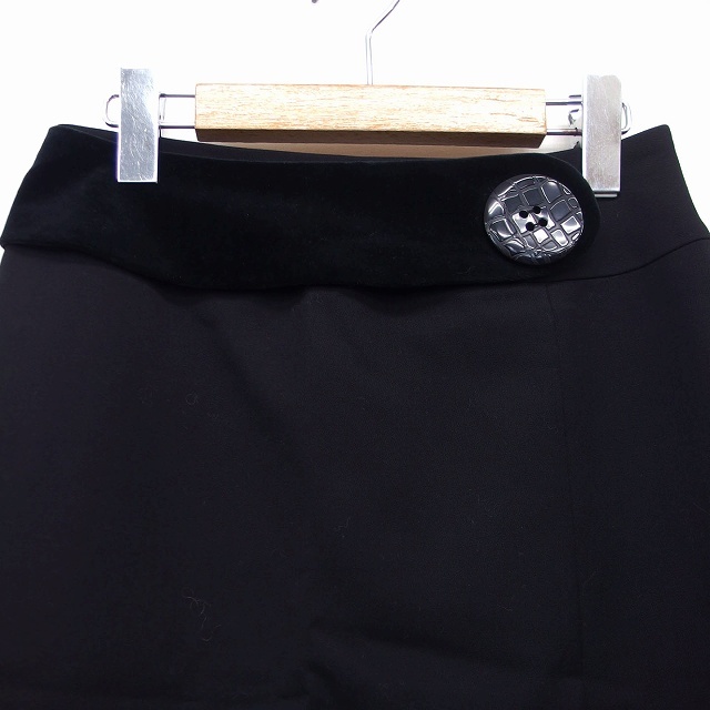 デュアルヴュー DUAL VIEW 台形 スカート 膝下 切替 ベロア 飾りボタン スリット ウール 毛 40 ブラック 黒 /HT31 レディース_画像5