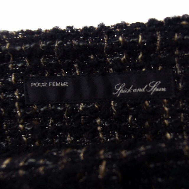スピック&スパン Spick&Span タック フレアスカート ミニ ツイード ウール混 36 ブラック 黒 /FT49 レディース_画像3