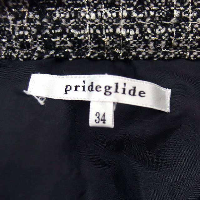 プライドグライド prideglide スカート フレア ひざ丈 ツイード レース ウール混 タック サイドジップ 34 黒 ブラック /NT19 レディース_画像3