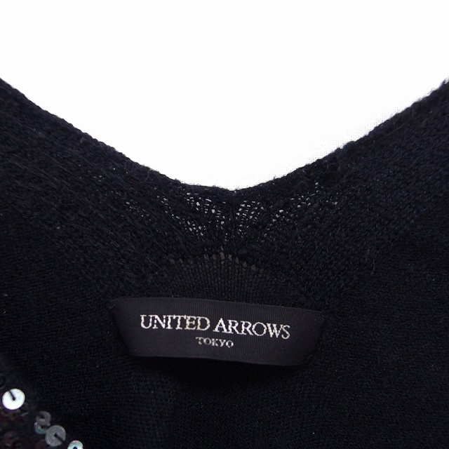 ユナイテッドアローズ UNITED ARROWS ニット セーター 長袖 Vネック スパンコール装飾 ハイゲージ アンゴラ混 ブラック /FT24 レディース_画像3