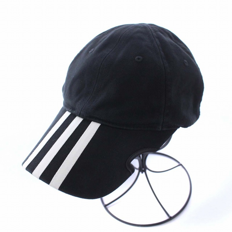 未使用品 バレンシアガ BALENCIAGA アディダス adidas 22SS 3ライン ベースボールキャップ 野球帽 帽子 ロゴ刺繍 S 55cm 黒 ブラック_画像1