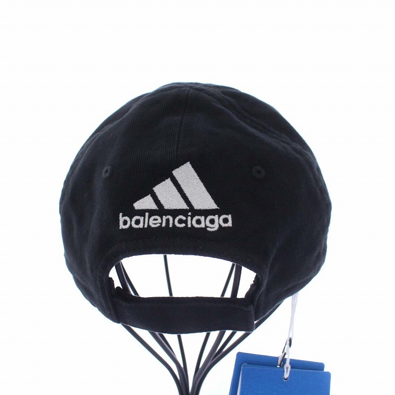 未使用品 バレンシアガ BALENCIAGA アディダス adidas 22SS 3ライン ベースボールキャップ 野球帽 帽子 ロゴ刺繍 S 55cm 黒 ブラック_画像4