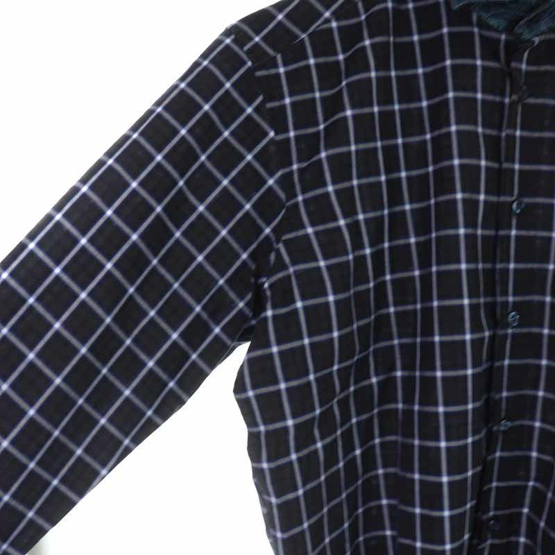  Etro ETRO casual shirt cotton check peiz Lee pattern long sleeve 38 M navy blue navy /YI25 men's 