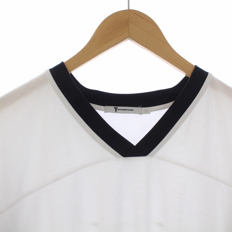 アレキサンダーワン ALEXANDER WANG Tシャツ カットソー ロンT 半袖 Vネック ロゴ ライン S 白 ホワイト 黒 ブラック /BM メンズ_画像4