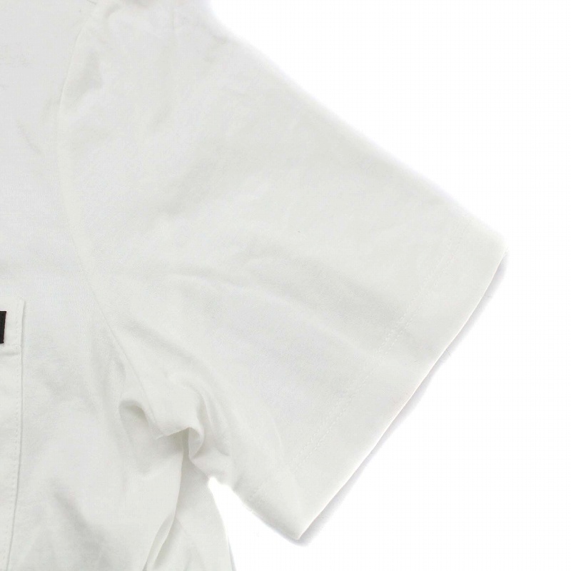 プラダ PRADA 2019年製 Tシャツ カットソー 半袖 クルーネック 胸ポケット 花 XS 白 ホワイト 黒 ブラック ピンク /TY ■GY10_画像6