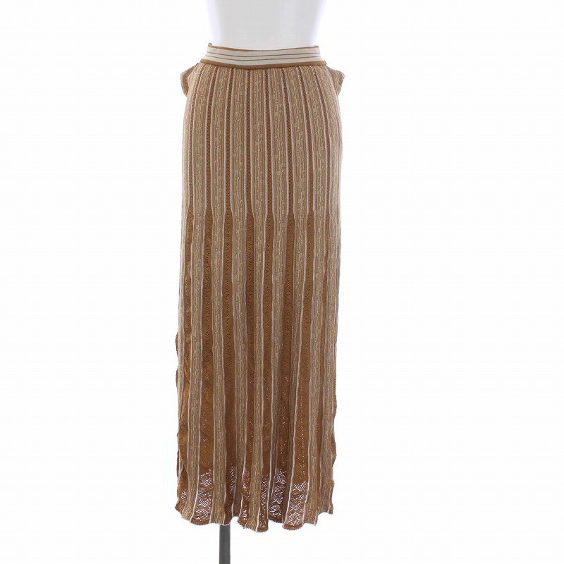 マメクロゴウチ Mame Kurogouchi 21AW Floral Stripe Jacquard Knitted Skirt ジャガードニットロングスカート ストライプ 2 M 茶