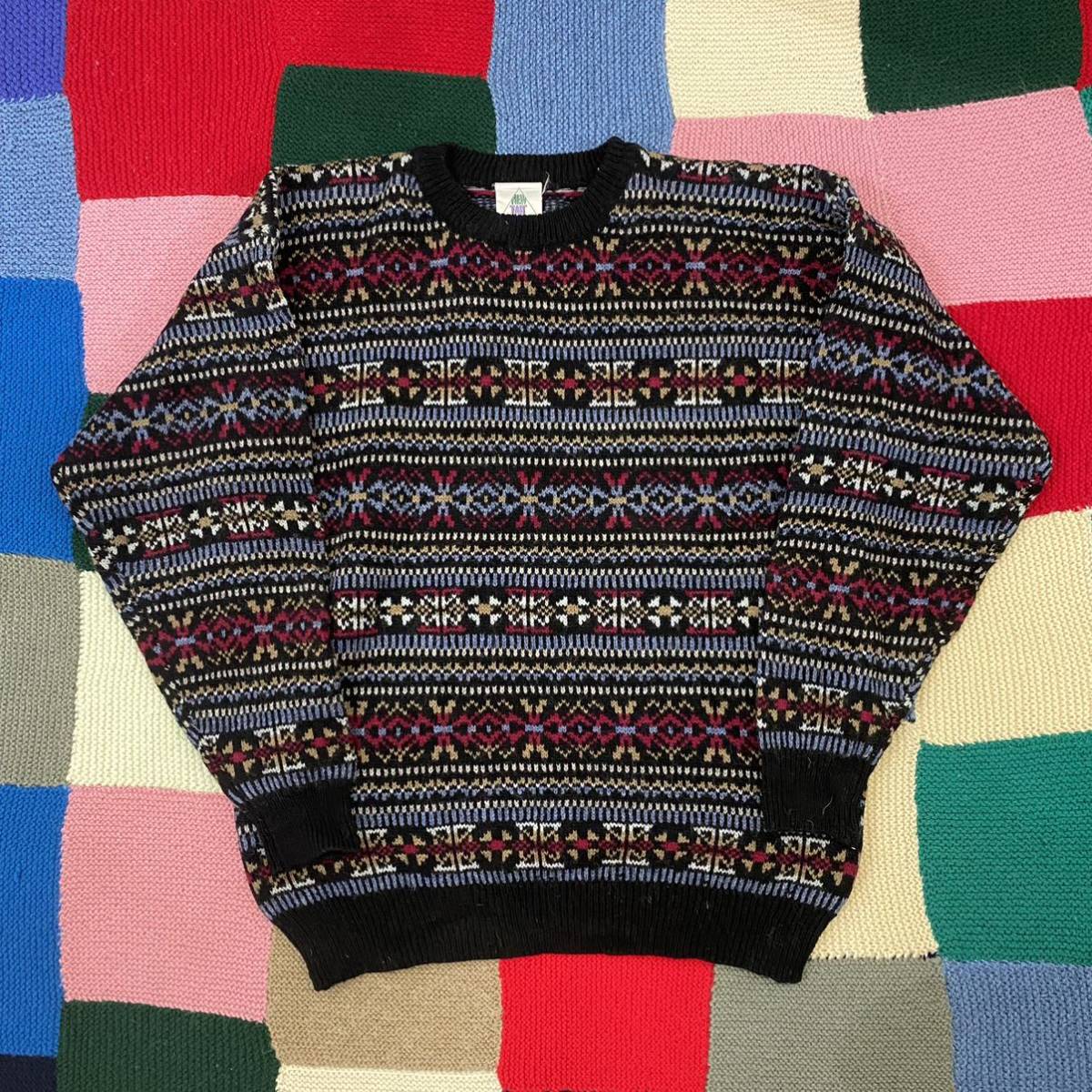 vintage euro print wool knit sweater ヨーロッパ古着 ニットセーター ウールセーター 総柄 ビンテージ 柄セーター 70s 80s C&A