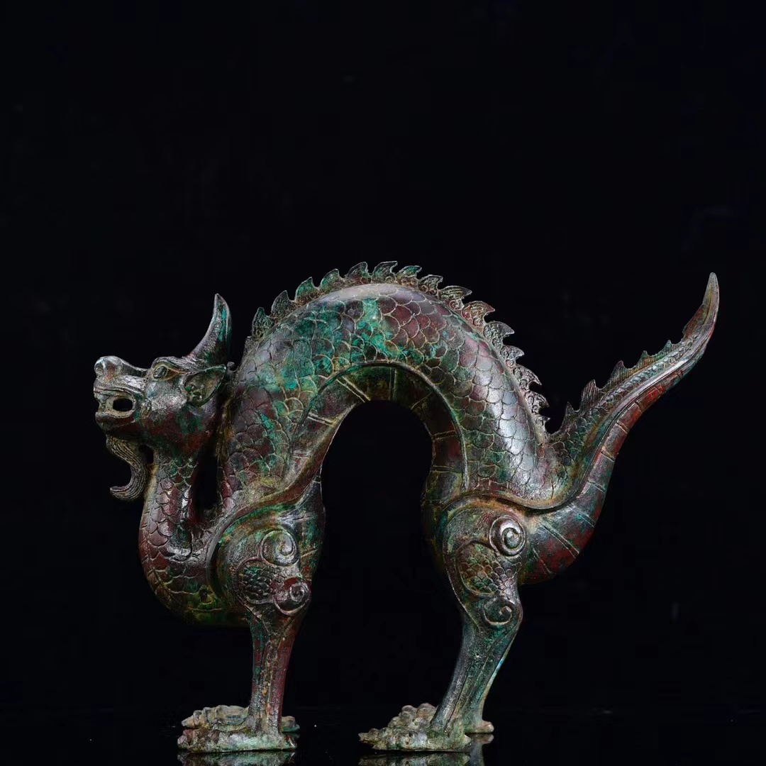 ◆旧蔵◆古美術 中国古玩　西周時期　古銅製　青銅器　神獸龍　置物 擺件　古賞物 時代物 AT17