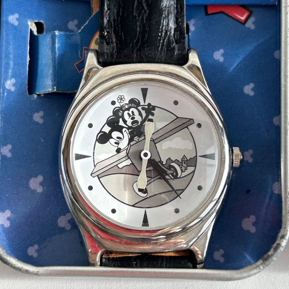 ミッキー マウス　プレーン　クレージー　ビンテージディズニー腕時計 革ベルト_画像2