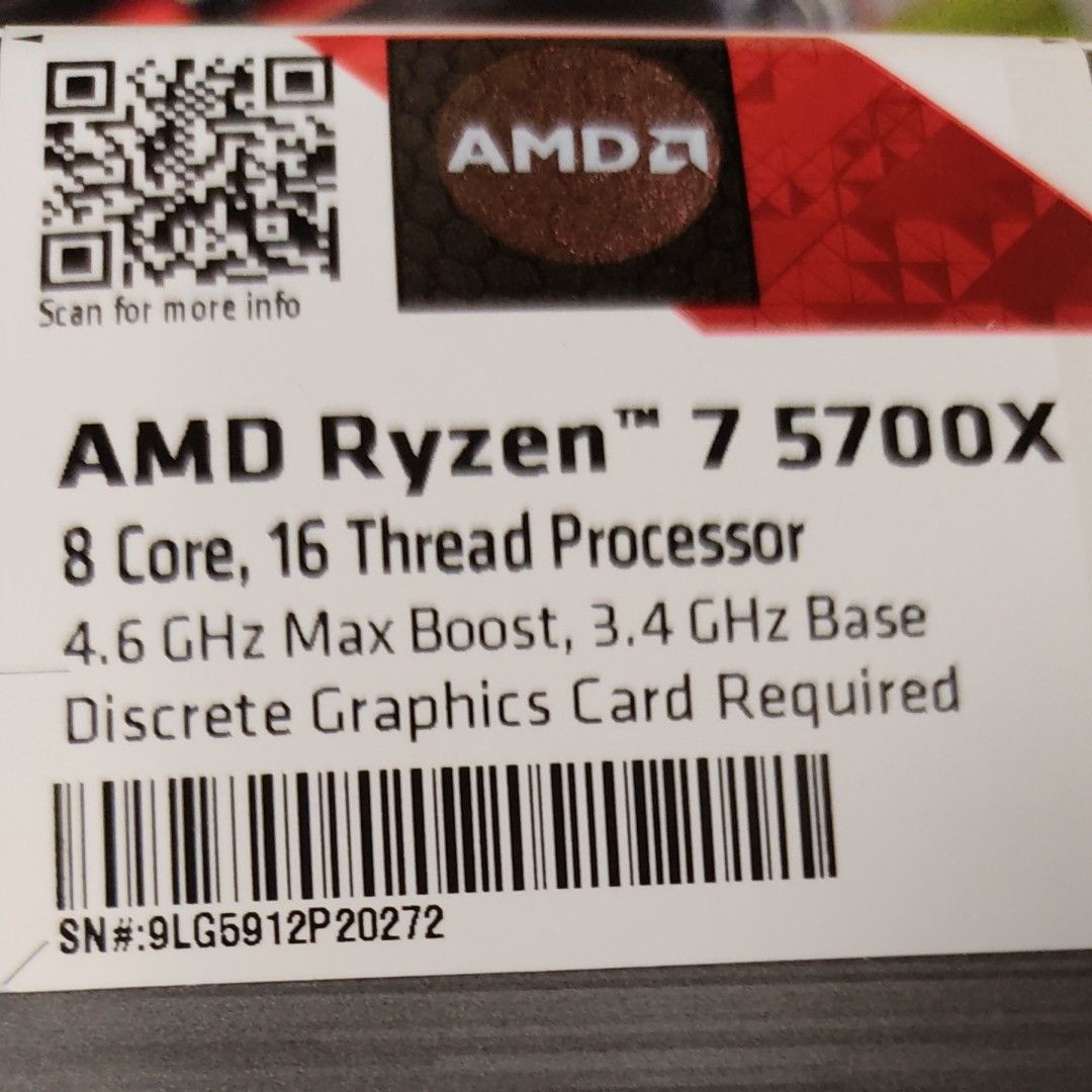 AMD Ryzen7 5700X未開封品(2022年12月3日付のジョーシンの納品 AMD Ryzen7 5700X未開封品(2022年12月3日付のジョーシンの納品