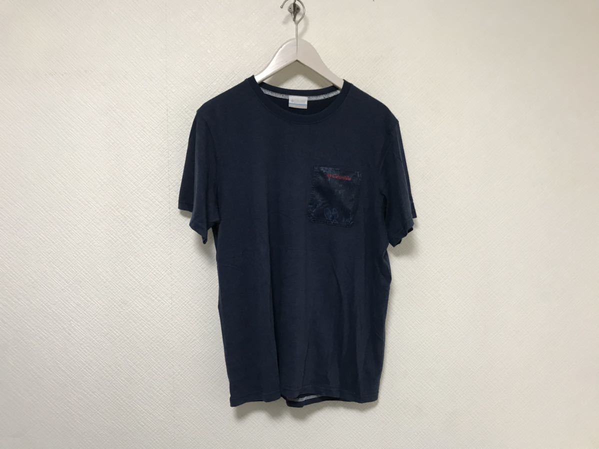 本物コロンビアColumbiaコットンポケット半袖Tシャツメンズアメカジサーフミリタリー紺ネイビーL_画像1