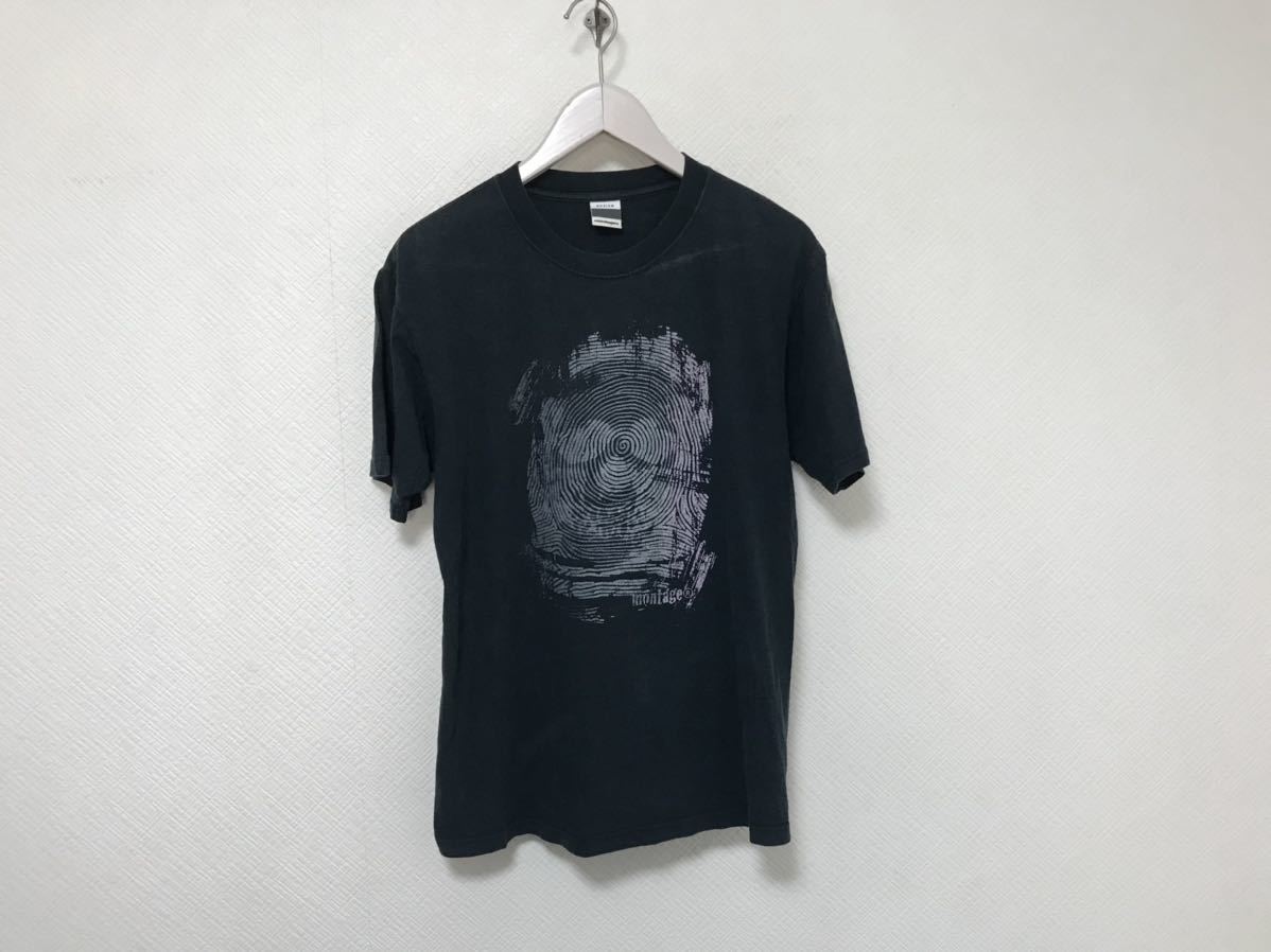 本物モンタージュmontageコットンプリント半袖TシャツメンズアメカジサーフミリタリービジネススーツMストリート黒ブラック