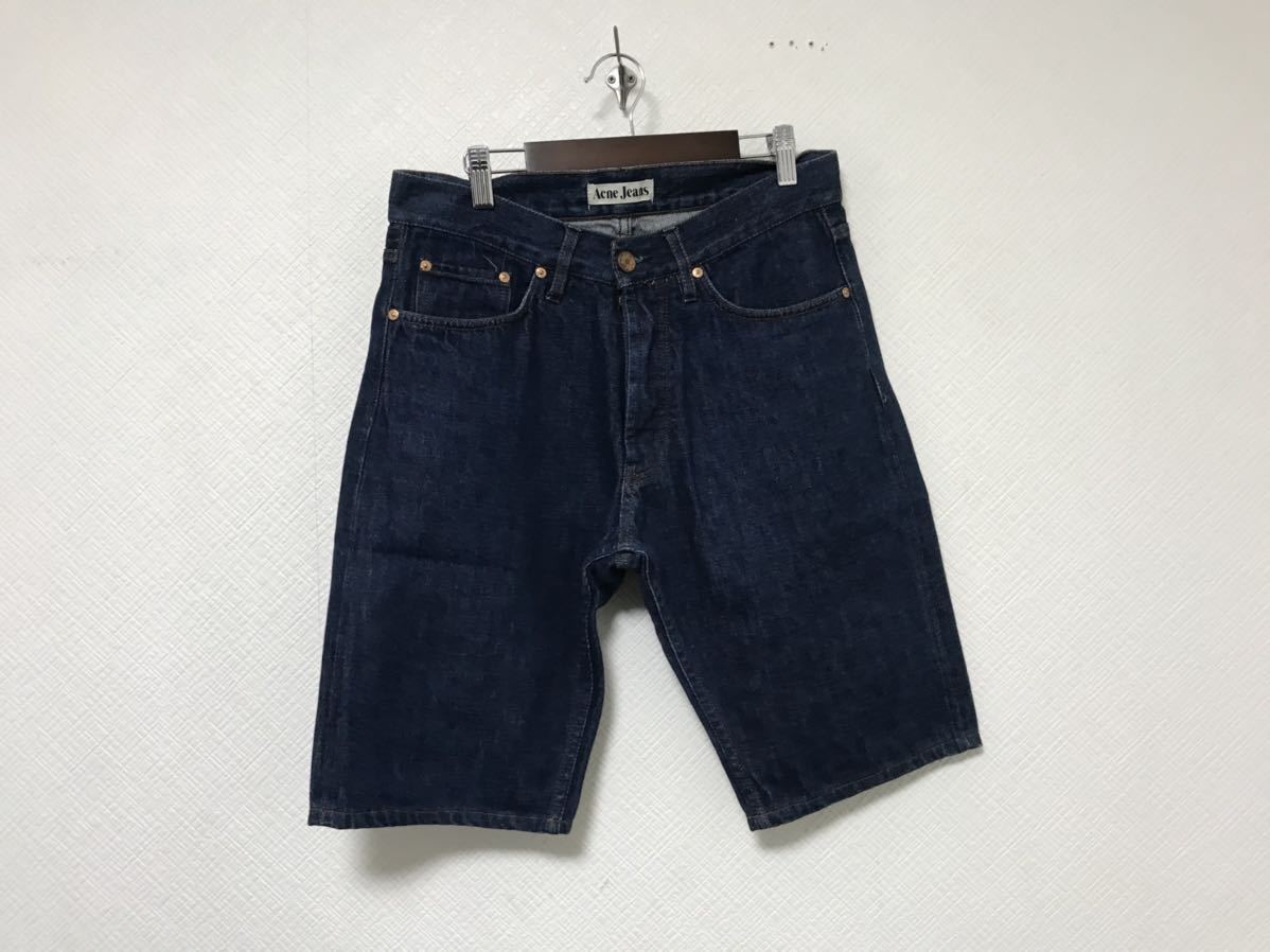 本物アクネジーンズAcne Jeansコットンデニムショートハーフパンツアメカジメンズミリタリーサーフ29Sショーツ青ブルービジネスイタリア製