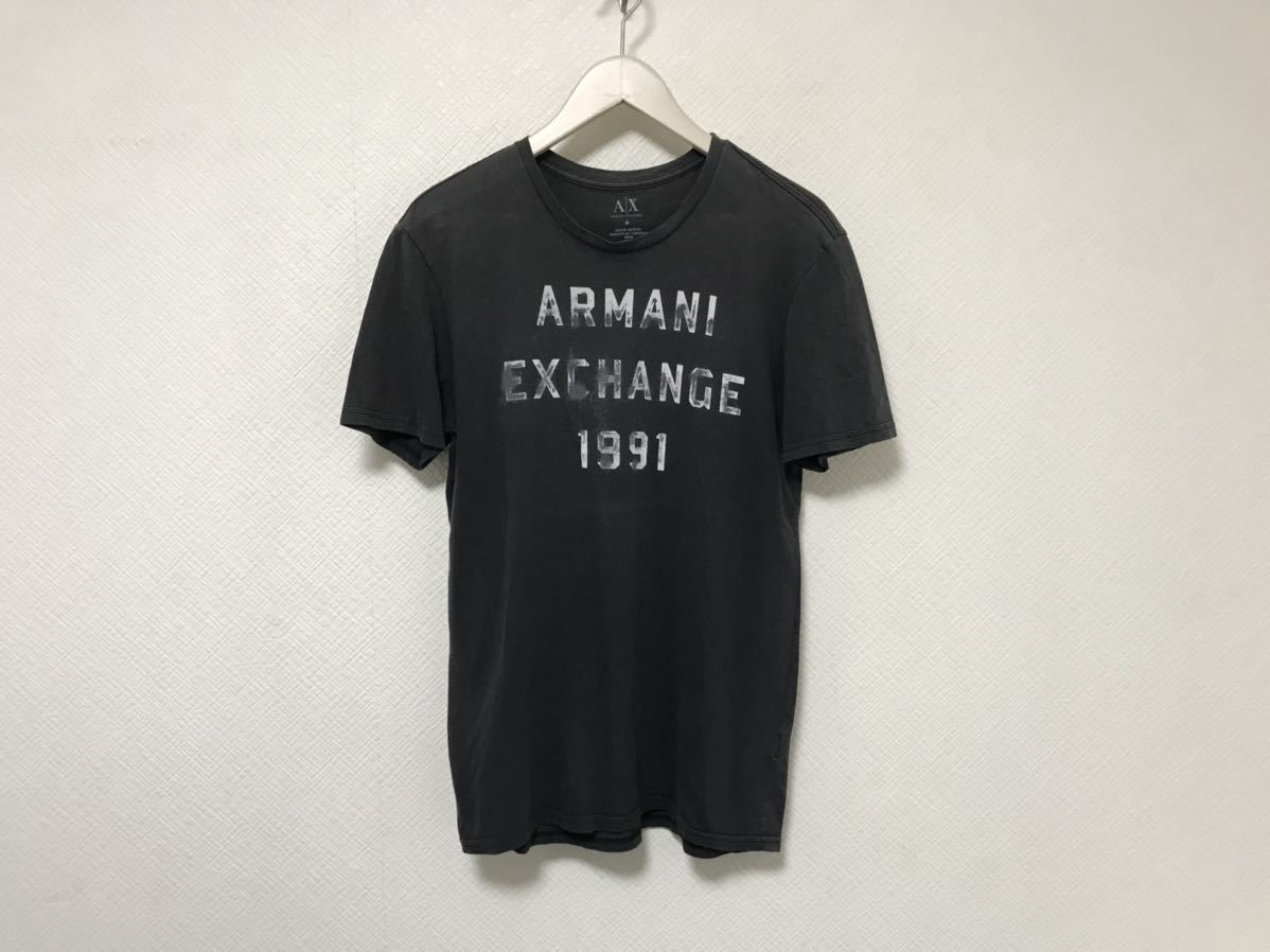 本物アルマーニエクスチェンジARMANI AXコットンロゴプリント半袖TシャツメンズアメカジサーフミリタリーMグレーホンジュラス製ビジネス