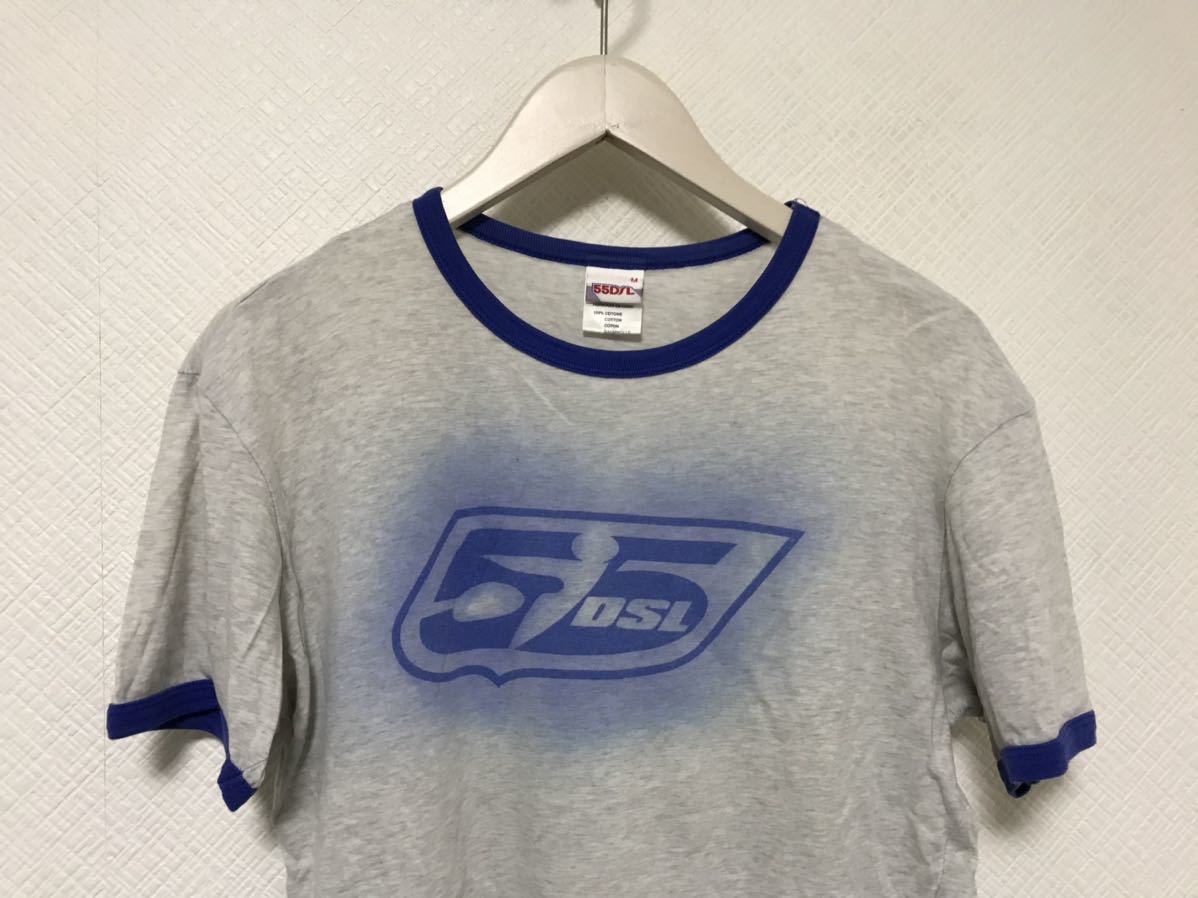 本物ディーゼルDIESEL 55DSLコットンロゴプリント半袖Tシャツメンズアメカジサーフミリタリービジネススーツグレー青M