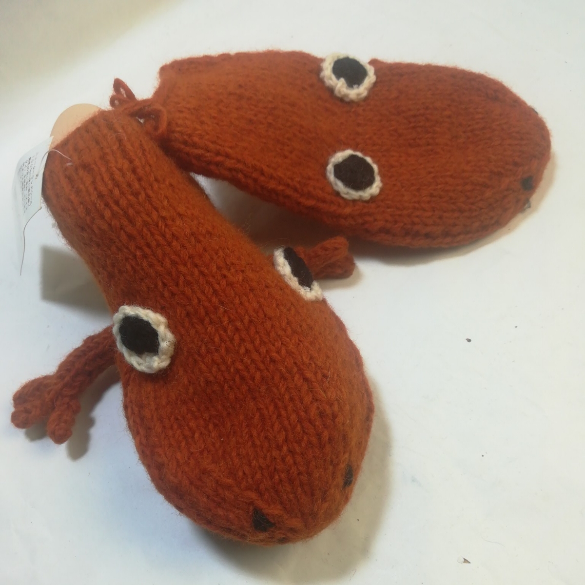 ハンドメイドウールアニマルグローブカエルかえる蛙3色手袋ミトン手編みハンドニット送料ニュージーランドウール100％フリーサイズ値下げ　_画像6