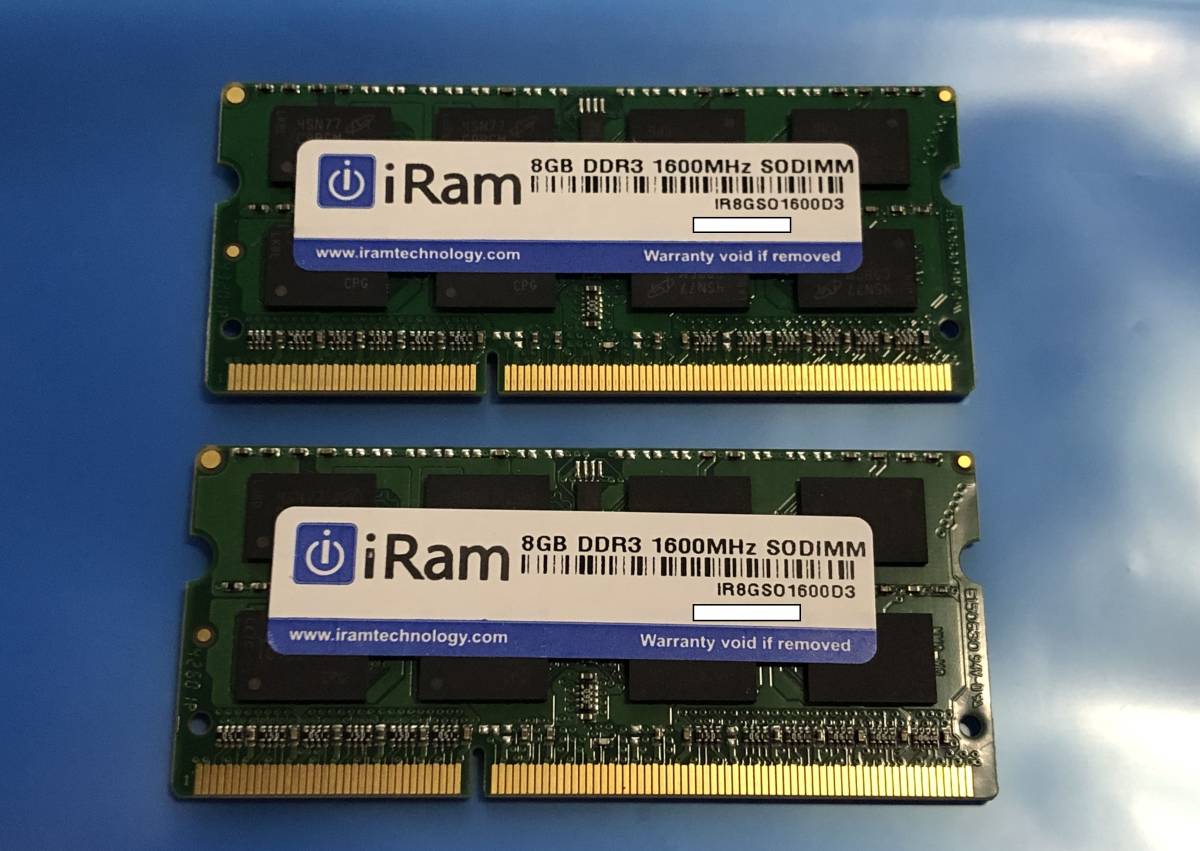 【送料無料】iRam IR8GSO1600D3(DDR3L-1600 8Gx2枚 計16G SO-DIMM) 中古