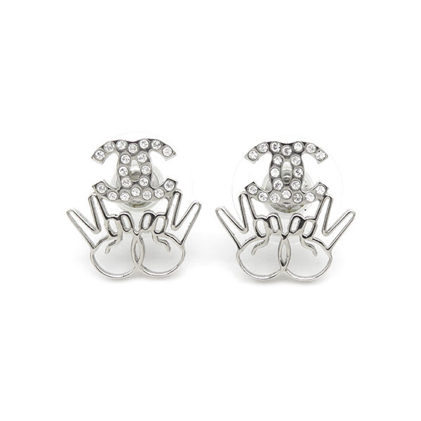 シャネル ピアス ダブルピース ココマーク クリア×シルバー GP シャネル ピアス ダブルピース ココマーク クリア×シルバー GP