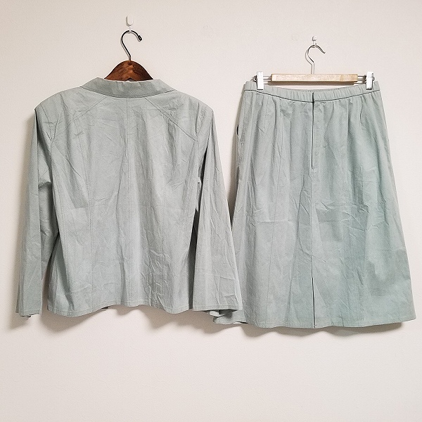 #anc レリアン Leilian スカートスーツ 15+ 水色 スエード調 ツーピース 大きいサイズ レディース [774047]_画像2