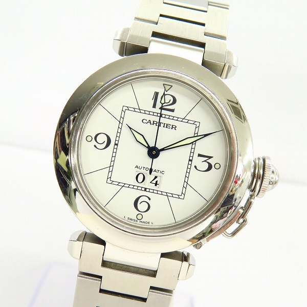 #anw カルティエ Cartier 腕時計 パシャC ビッグデイト W31055M7 自動巻き コマ 箱 シルバー ボーイズ レディース [709905]