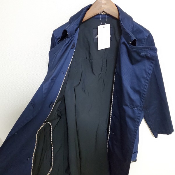 #anc Aquascutum Aquascutum coat 10 navy blue trench coat leather using belt attaching lady's [641166]